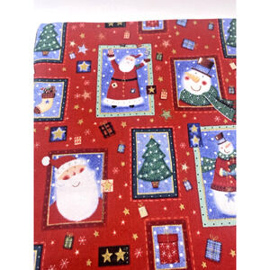Santa Claus Christmas Pals Fabric Brother Sister 3 Yards Snowman Trees Stars Vtg